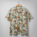 Men’s Tropical Floral Camp Collar Short Sleeve Shirt – Off White Print
