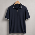 Men’s Ribbed Zip Polo T-Shirt – Navy Blue