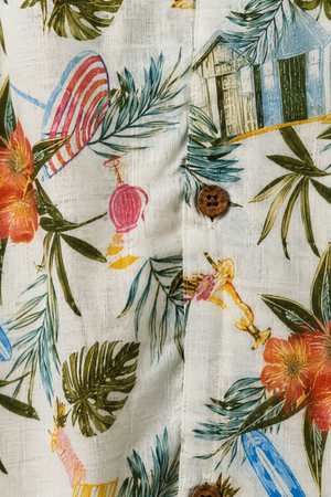 Men’s Tropical Floral Camp Collar Short Sleeve Shirt – Off White Print