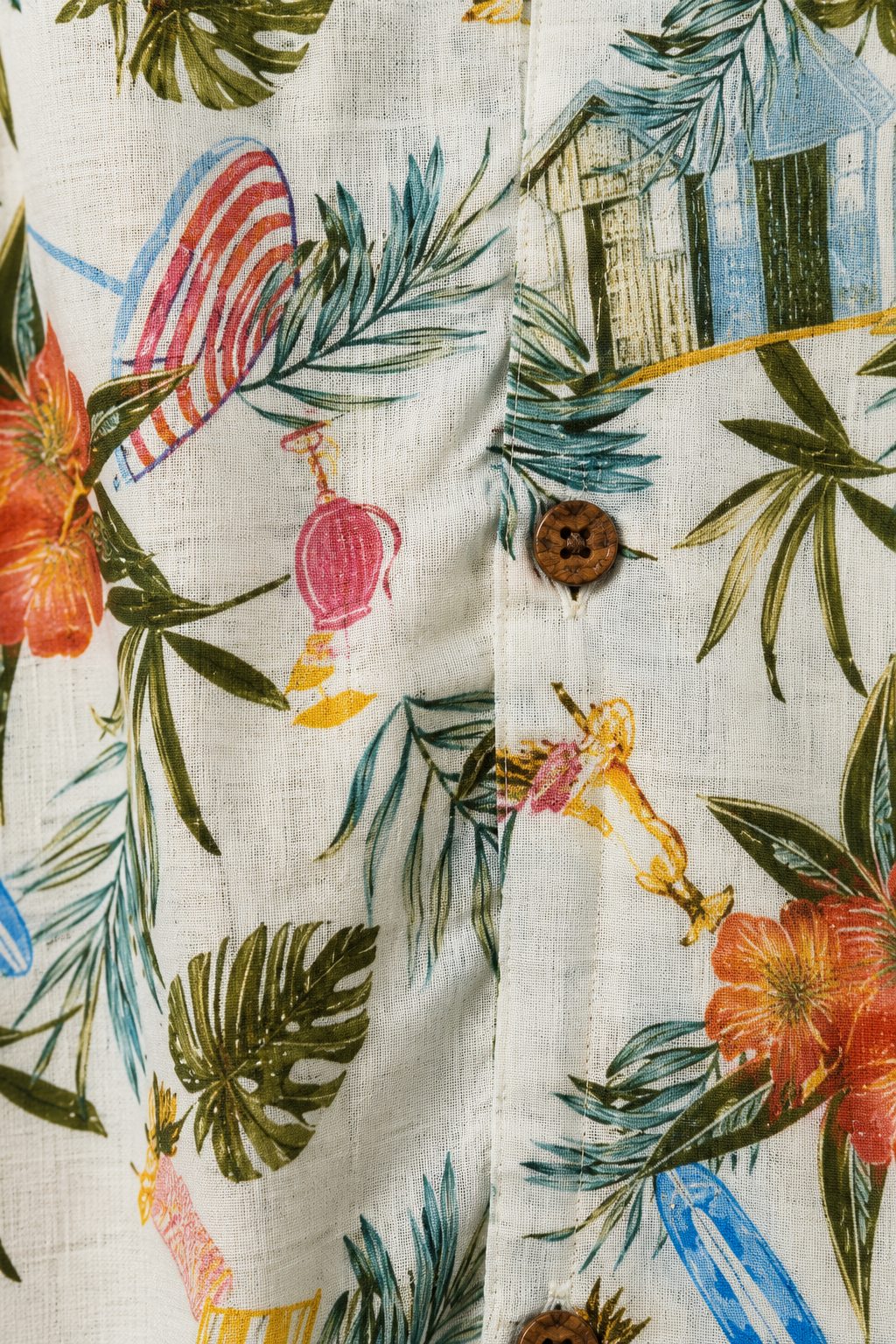 Men’s Tropical Floral Camp Collar Short Sleeve Shirt – Off White Print