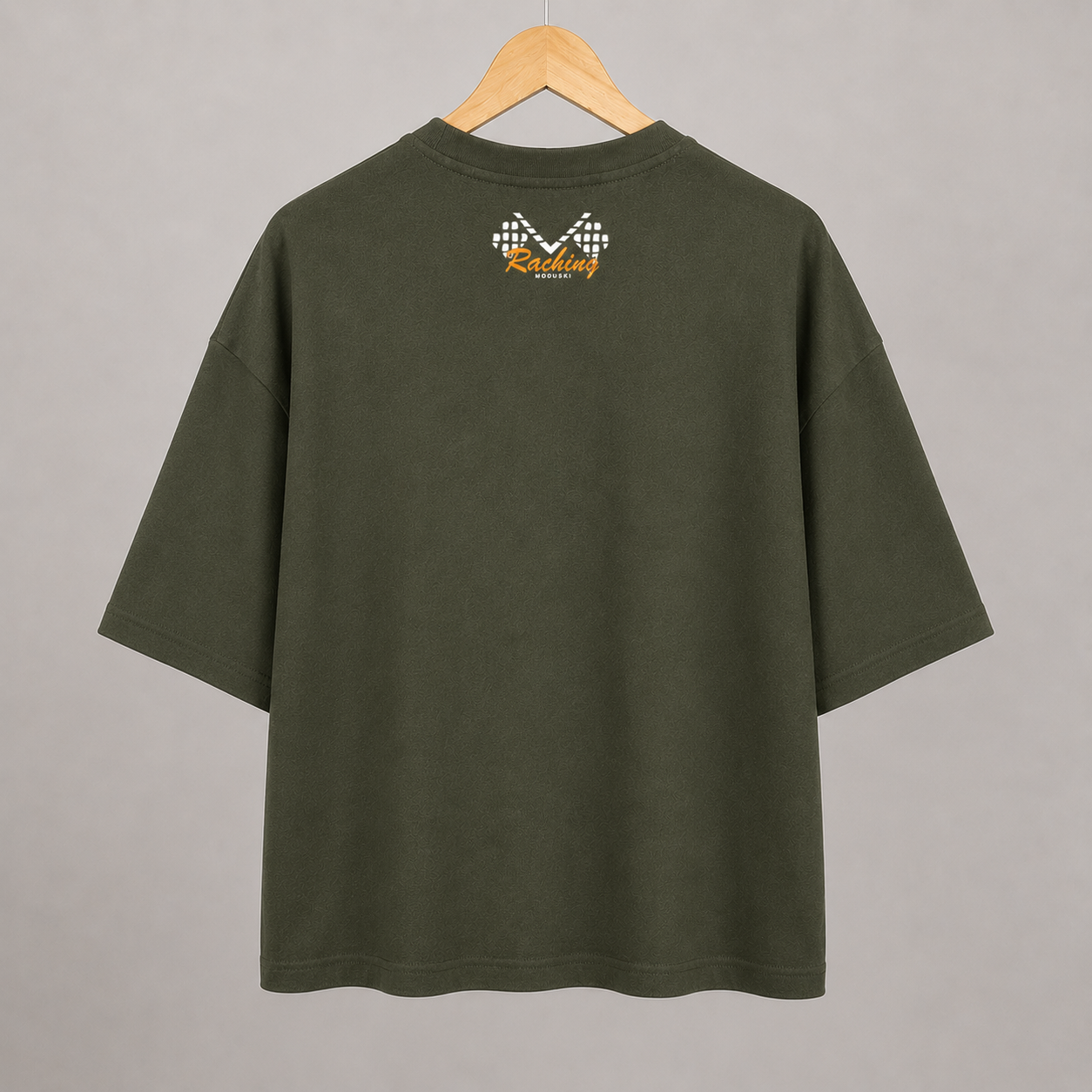 Men’s Oversized Racing Graphic Drop Shoulder Tee – Olive Green