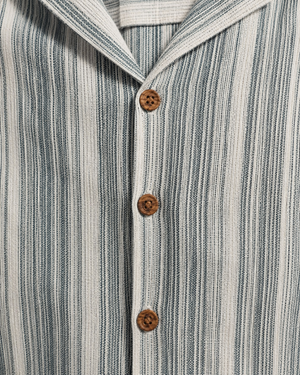 Men’s Blue Striped Short Sleeve Button-Up Shirt