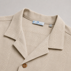 Men’s Cream Textured Stripe Short Sleeve Button-Up Shirt