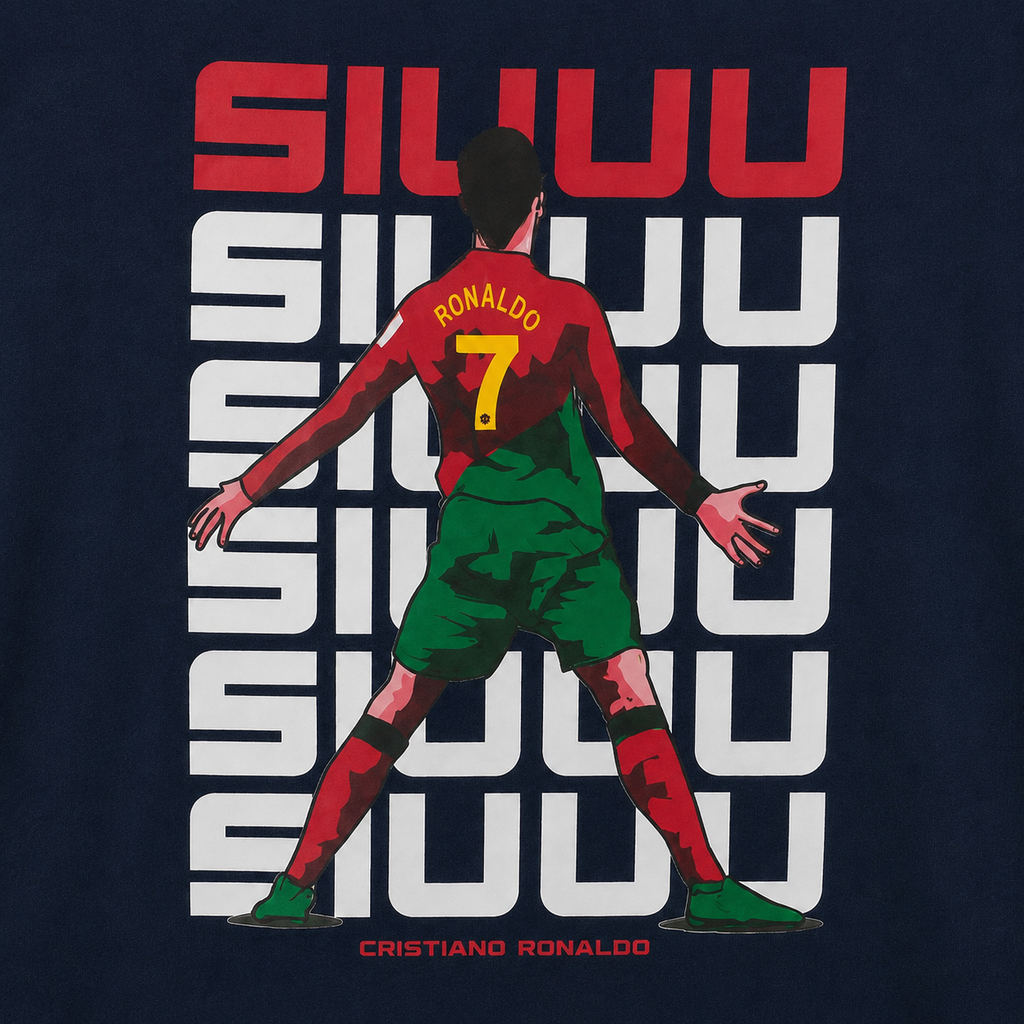 Oversized Ronaldo SIUU Drop Shoulder Tee – Navy Blue