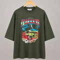 Men’s Oversized Racing Graphic Drop Shoulder Tee – Olive Green