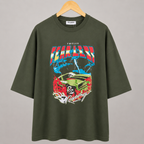 Men’s Oversized Racing Graphic Drop Shoulder Tee – Olive Green
