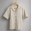 Men’s Cream Textured Stripe Short Sleeve Button-Up Shirt