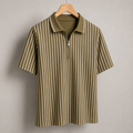 Men’s Vertical Stripe Zip Polo T-Shirt – Olive Brown
