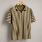 Men’s Vertical Stripe Zip Polo T-Shirt – Olive Brown