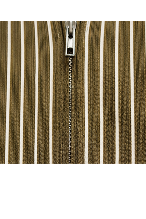 Men’s Vertical Stripe Zip Polo T-Shirt – Olive Brown