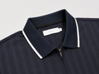 Men’s Ribbed Zip Polo T-Shirt – Navy Blue