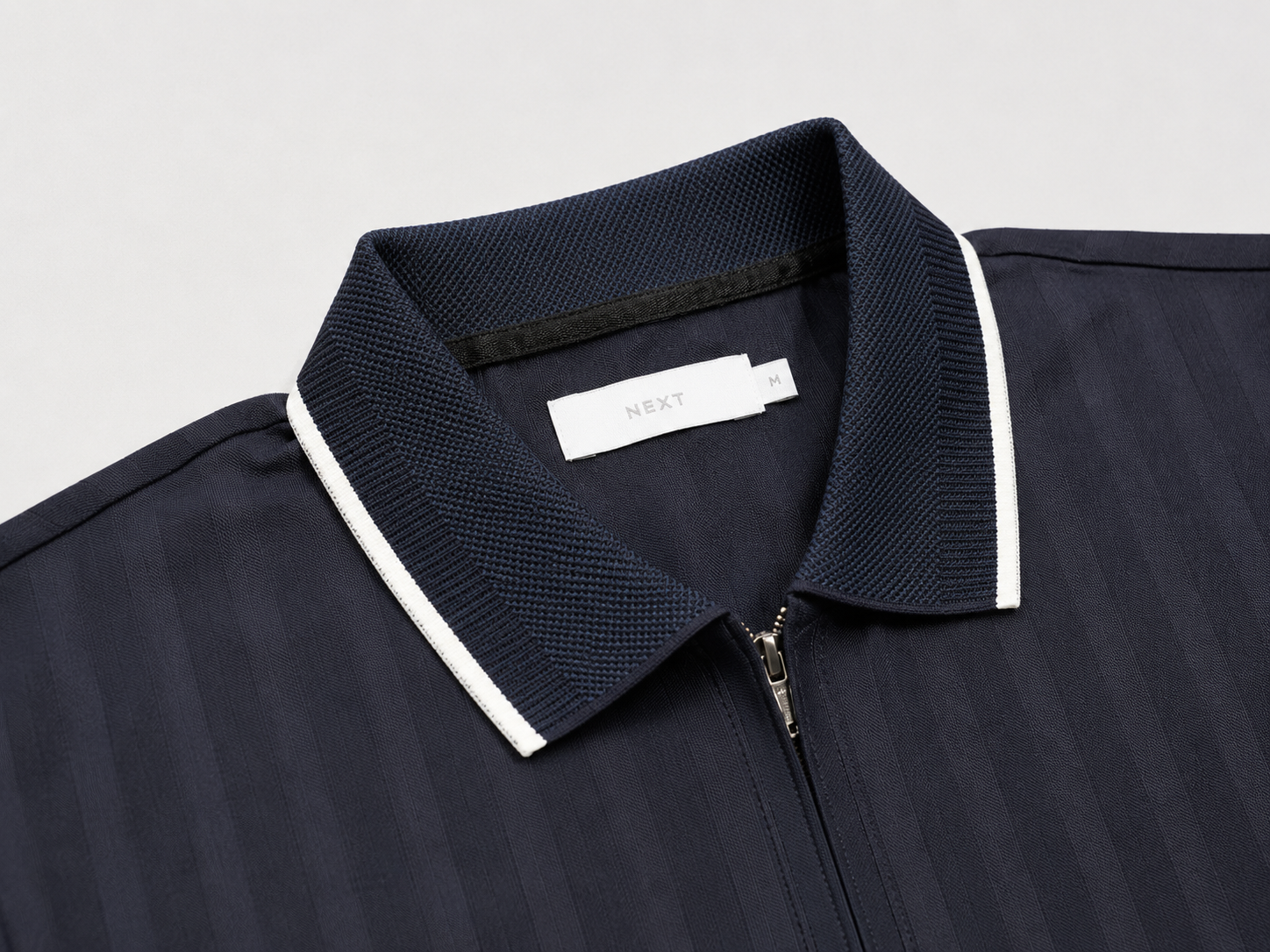 Men’s Ribbed Zip Polo T-Shirt – Navy Blue