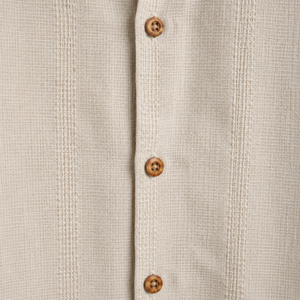 Men’s Cream Textured Stripe Short Sleeve Button-Up Shirt
