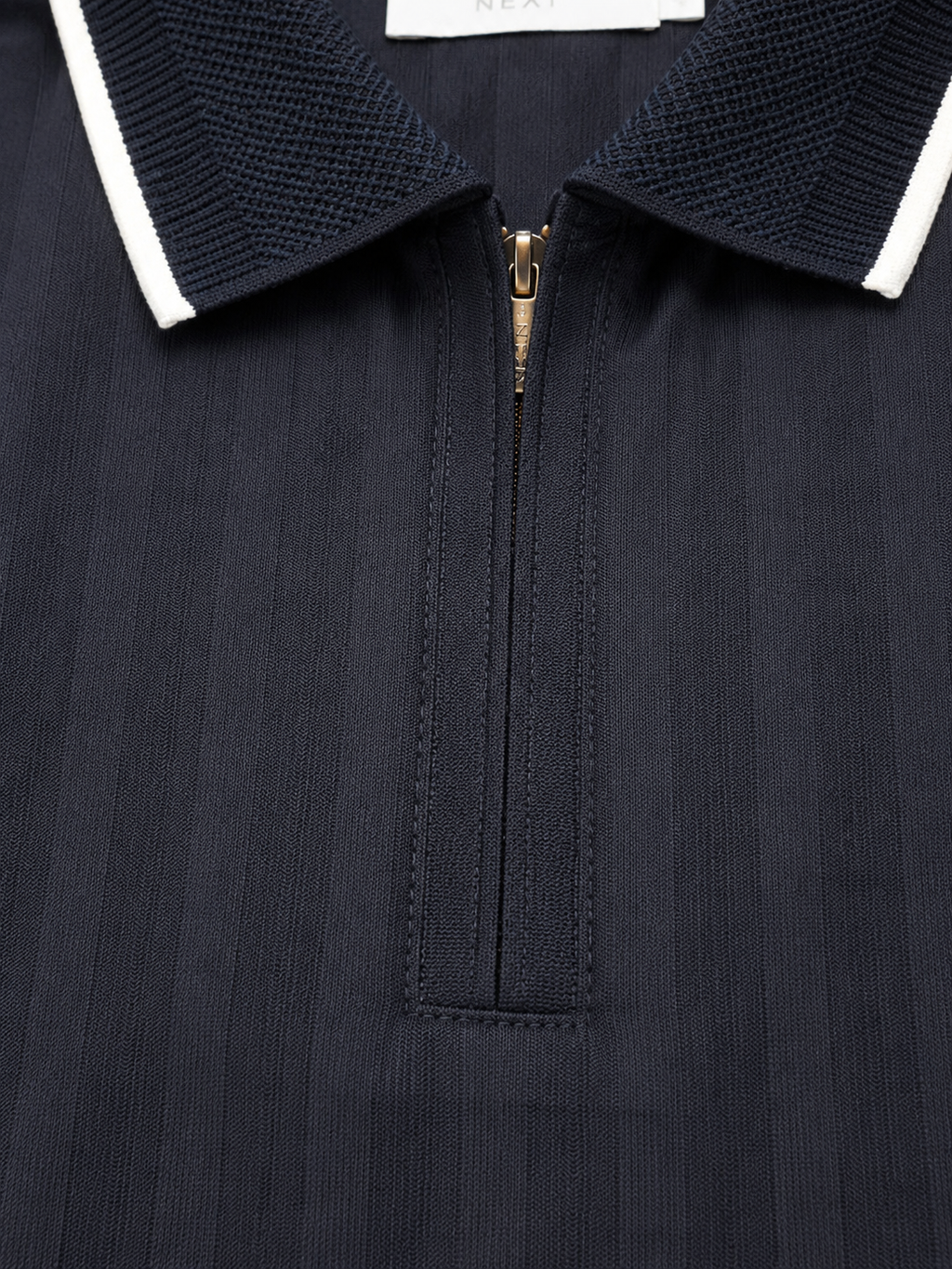 Men’s Ribbed Zip Polo T-Shirt – Navy Blue