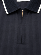 Men’s Ribbed Zip Polo T-Shirt – Navy Blue