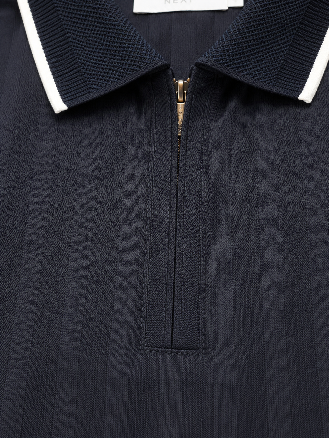 Men’s Ribbed Zip Polo T-Shirt – Navy Blue