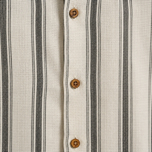 Men’s Cream and Black Striped Short Sleeve Button-Up Shirt