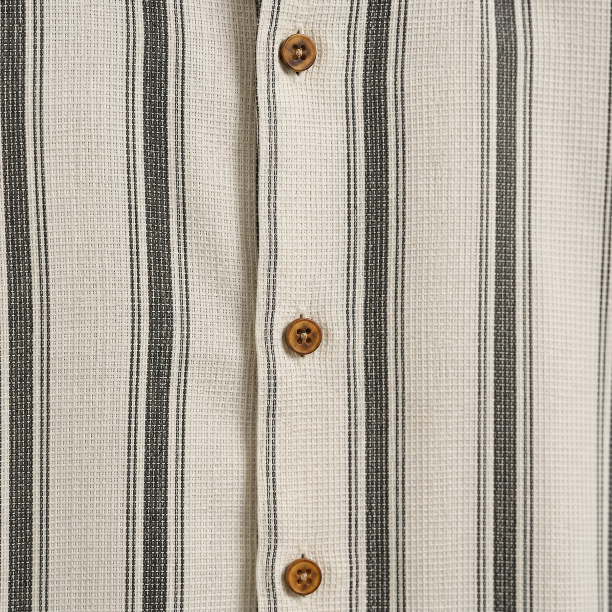Men’s Cream and Black Striped Short Sleeve Button-Up Shirt
