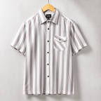 Men’s White & Taupe Striped Short Sleeve-Vintage Light Taupe