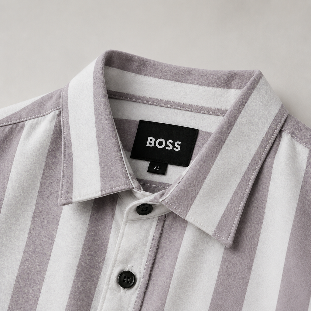 Men’s White & Taupe Striped Short Sleeve-Vintage Light Taupe
