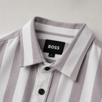 Men’s White & Taupe Striped Short Sleeve-Vintage Light Taupe