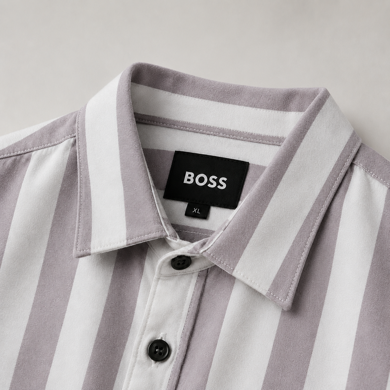 Men’s White & Taupe Striped Short Sleeve-Vintage Light Taupe