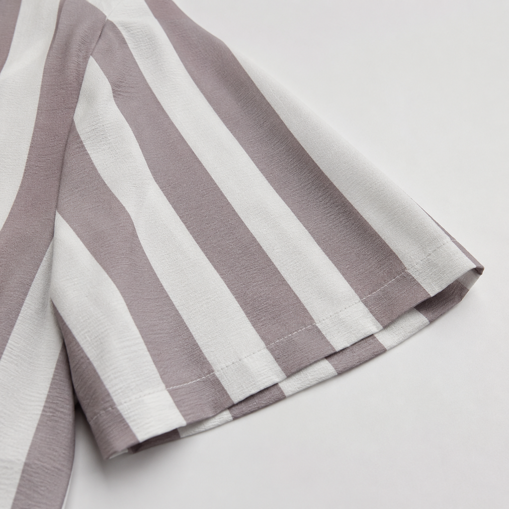 Men’s White & Taupe Striped Short Sleeve-Vintage Light Taupe