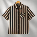 Men’s Brown & Black Striped Short Sleeve-Saddle Brown