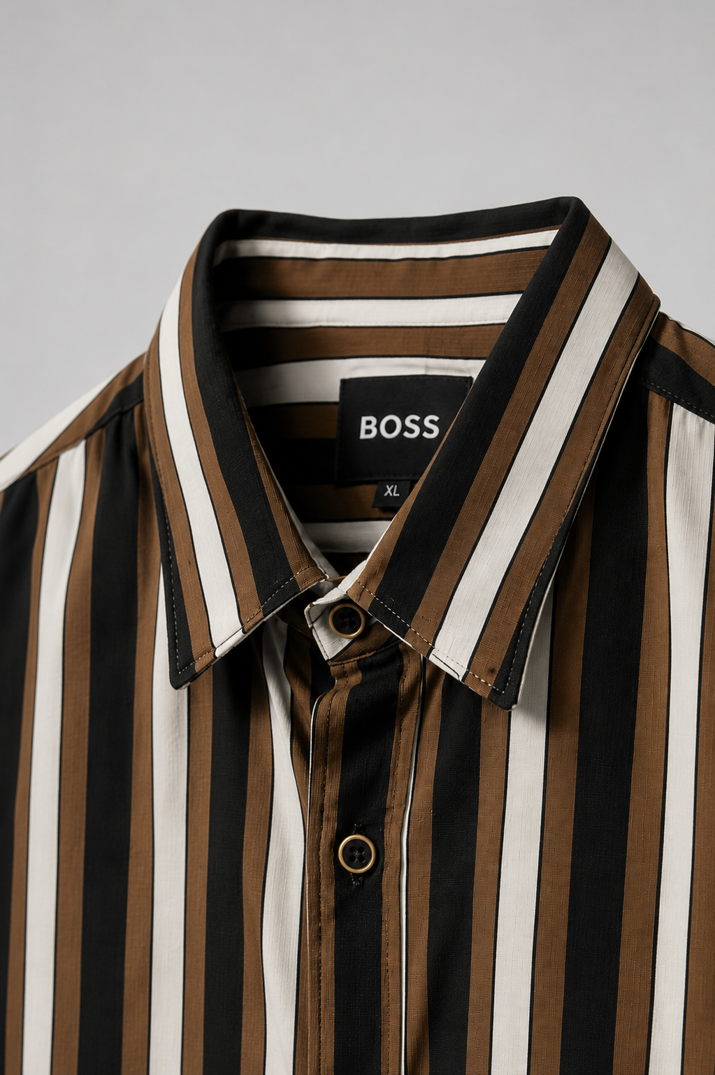 Men’s Brown & Black Striped Short Sleeve-Saddle Brown