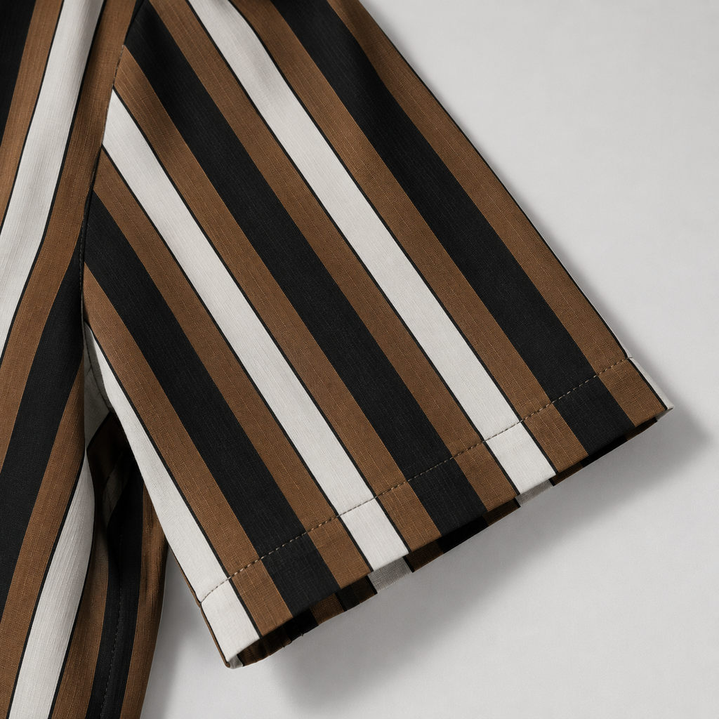 Men’s Brown & Black Striped Short Sleeve-Saddle Brown