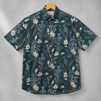 Men's Dark Teal Botanical Slim Fit Shirt-Midnight Lagoon