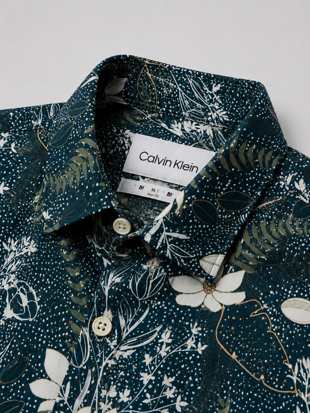 Men's Dark Teal Botanical Slim Fit Shirt-Midnight Lagoon