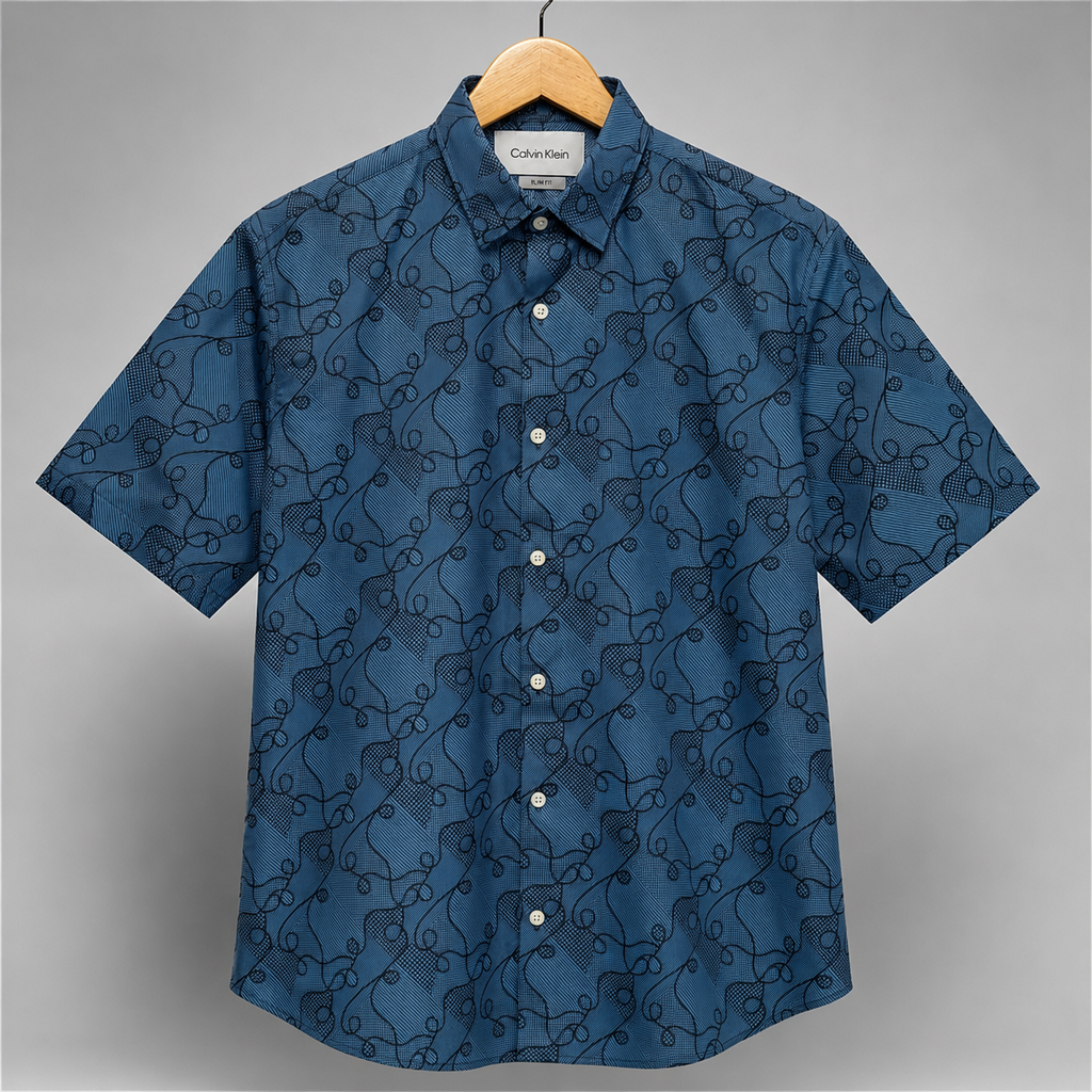 Men's Blue Abstract Print Slim Fit Shirt-Slate Blue