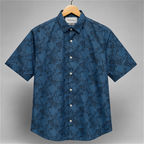 Men's Blue Abstract Print Slim Fit Shirt-Slate Blue
