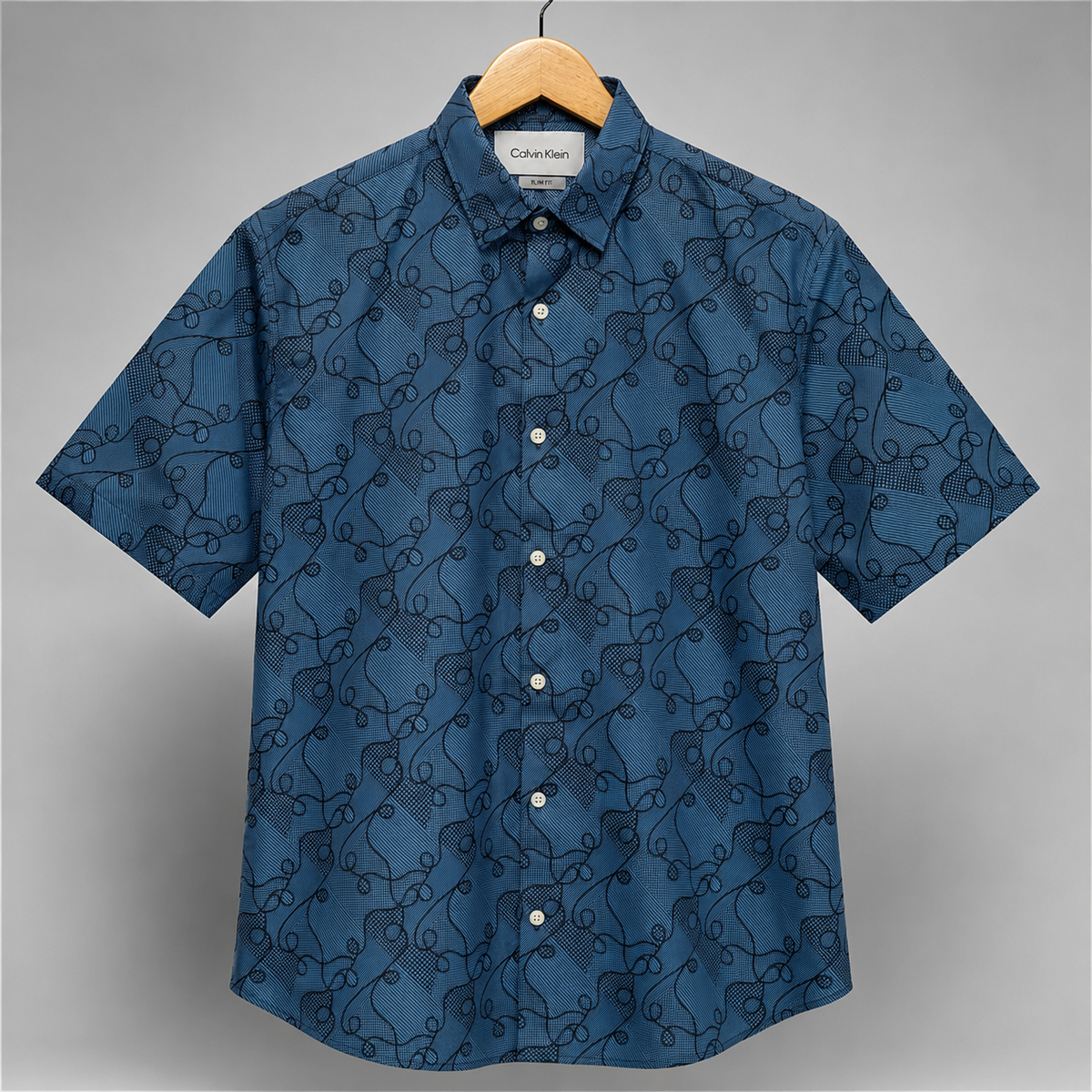 Men's Blue Abstract Print Slim Fit Shirt-Slate Blue