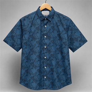 Men's Blue Abstract Print Slim Fit Shirt-Slate Blue