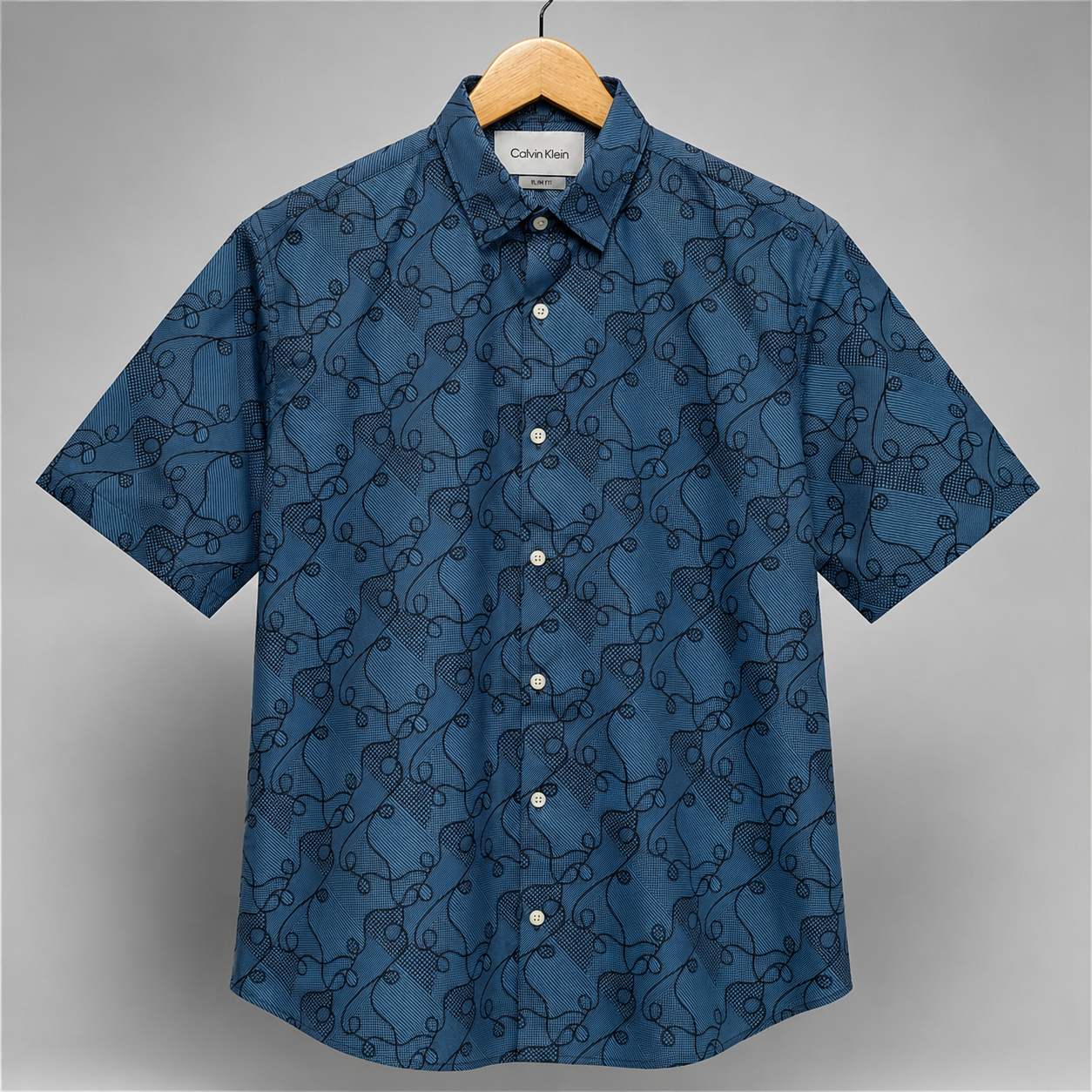 Men's Blue Abstract Print Slim Fit Shirt-Slate Blue
