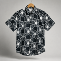Men's Black & White Floral Regular Fit-Midnight Lotus