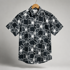 Men's Black & White Floral Regular Fit-Midnight Lotus
