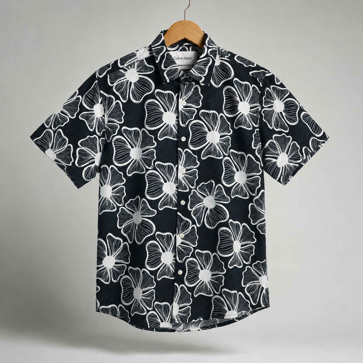 Men's Black & White Floral Regular Fit-Midnight Lotus
