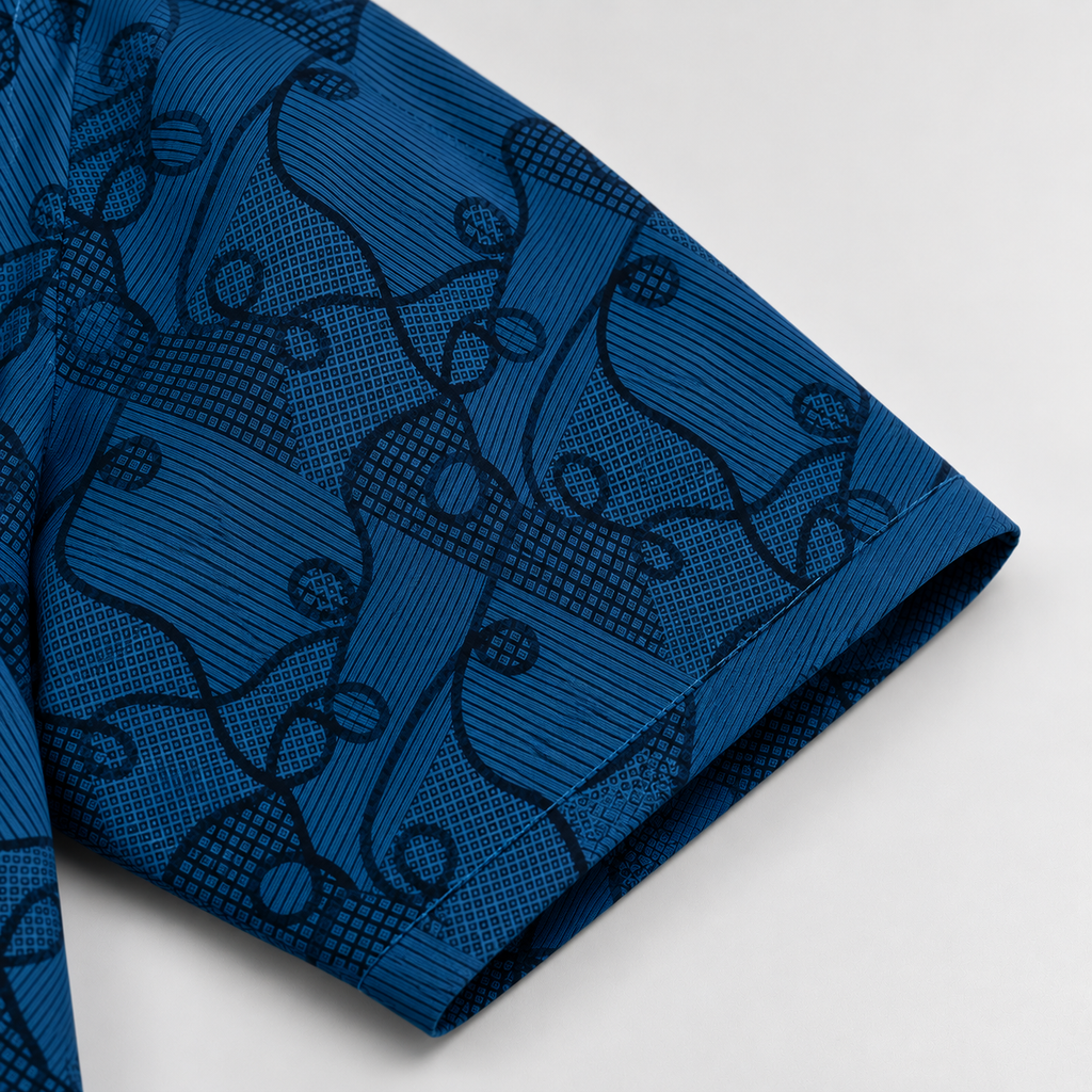 Men's Blue Abstract Print Slim Fit Shirt-Slate Blue