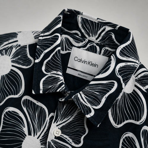 Men's Black & White Floral Regular Fit-Midnight Lotus