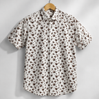 Men's White Floral Short Sleeve-Ivory Floral