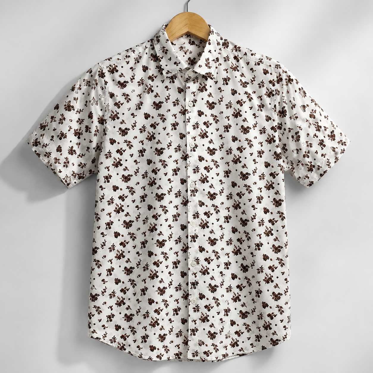 Men's White Floral Short Sleeve-Ivory Floral