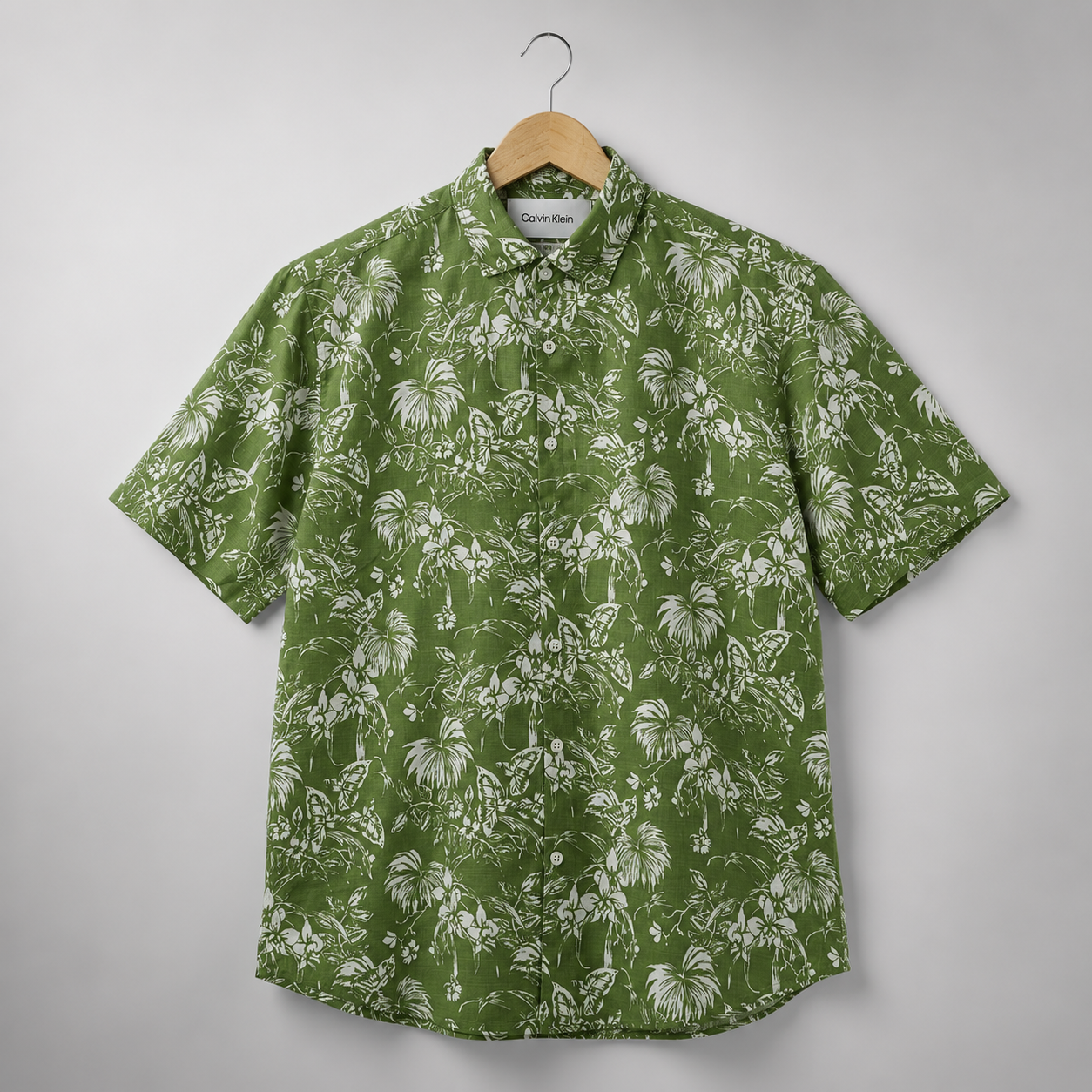 Men's Olive Button-Up Shirt-Botanical Olive