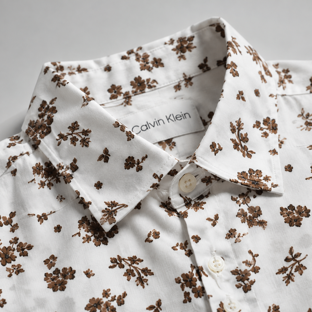 Men's White Floral Short Sleeve-Ivory Floral