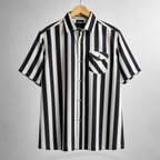 Men’s Black and White Striped Short Sleeve-Monaco Tuxedo