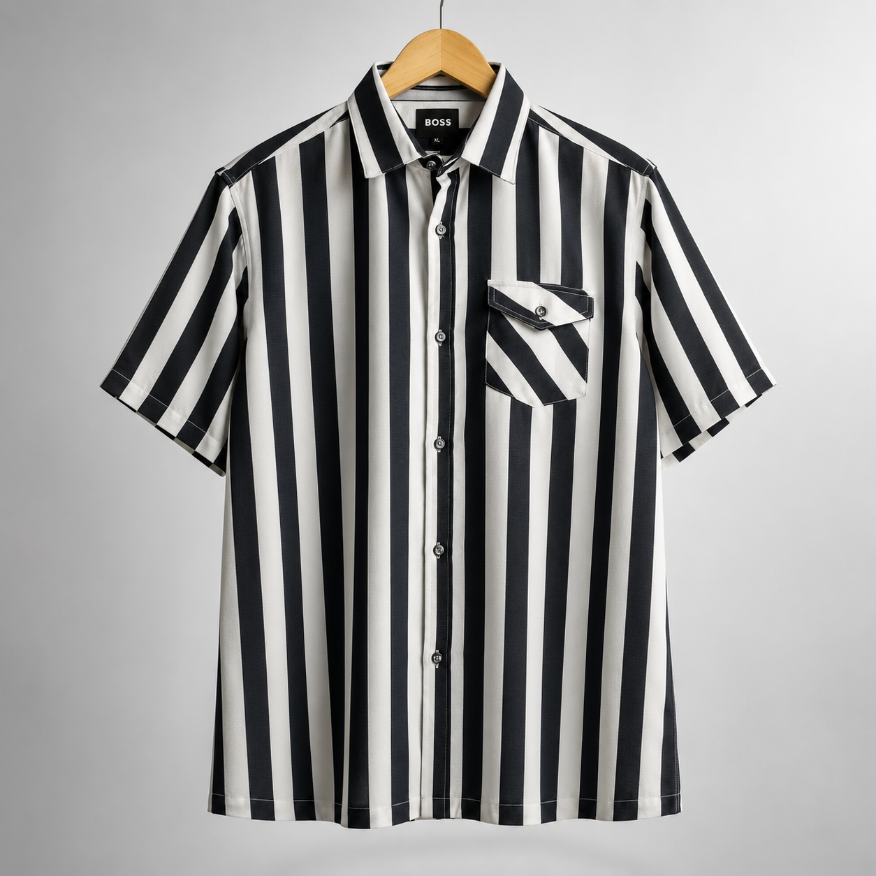 Men’s Black and White Striped Short Sleeve-Monaco Tuxedo