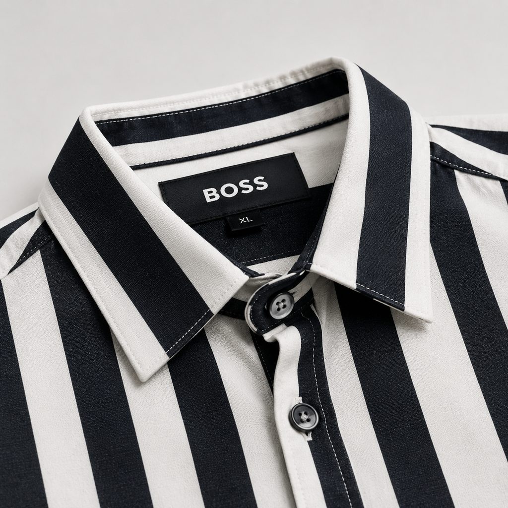 Men’s Black and White Striped Short Sleeve-Monaco Tuxedo