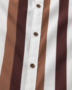 Men’s White & Brown Vertical Stripe Short Sleeve-Cognac Caramel